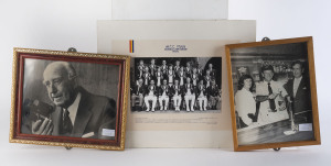 CRICKET IMAGES: comprising "M.C.C. Tour Australia & New Zealand 1974-75" official team photograph (photo. Frank Boase, Malvern, S.A.) mounted on card; framed signed image of Australian cricket broadcaster Alan McGilvray, overall 35x29cm, framed photograph (25x32cm) of Doug Walters pouring himself a beer at The Cricketers Bar, Windsor Hotel. (3 items)