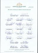 AUSTRALIA: 1980-97 collection of Team sheets, etc; all fully signed, comprising 1980 Centenary Tour publicity photograph fully signed in the large margins (Greg Chappell, Capt.), 1982 New Zealand Tour (Greg Chappell, Capt.), 1992 World Cup (Allan Border, - 3