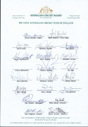 AUSTRALIA: 1980-97 collection of Team sheets, etc; all fully signed, comprising 1980 Centenary Tour publicity photograph fully signed in the large margins (Greg Chappell, Capt.), 1982 New Zealand Tour (Greg Chappell, Capt.), 1992 World Cup (Allan Border, - 6