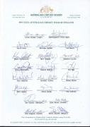 AUSTRALIA: 1980-97 collection of Team sheets, etc; all fully signed, comprising 1980 Centenary Tour publicity photograph fully signed in the large margins (Greg Chappell, Capt.), 1982 New Zealand Tour (Greg Chappell, Capt.), 1992 World Cup (Allan Border, - 8