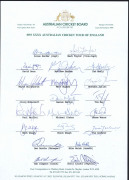 AUSTRALIA: 1980-97 collection of Team sheets, etc; all fully signed, comprising 1980 Centenary Tour publicity photograph fully signed in the large margins (Greg Chappell, Capt.), 1982 New Zealand Tour (Greg Chappell, Capt.), 1992 World Cup (Allan Border, - 9