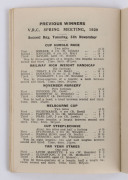 OFFICIAL PROGRAMME/RACE BOOK: 1929 VRC Oaks 'Oaks Day, Victoria Racing Club, Spring Meeting, 1929, Official Programme' (Thursday 7th November), the Previous Winners pages recording Phar Lap's 1st in the Victoria Derby & 3rd in the Melbourne Cup.  - 3