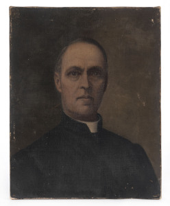 ARTIST UNKNOWN, Rev. Dean England P.P. oil on canvas, notation verso "V.R. Dean England P.P. Hotham W. Melbourne died Christmas morn 1888, esteemed in life and death. This picture was painted from a photo by an amateur for family who dearly loved him". 25