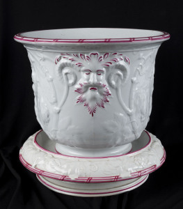 A Staffordshire pottery jardiniere on stand, mid 19th century, ​26cm high overall