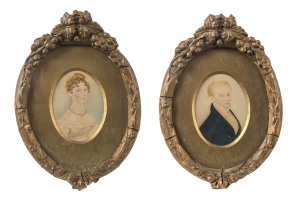 MARY MORTON ALLPORT (1806-1895) attributed, Pair of Colonial Tasmanian miniature portraits, watercolour on card