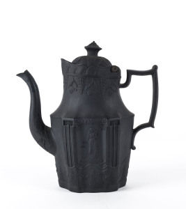 WEDGWOOD (attributed) black basalt hot water pot, early 19th century, no visible marks, 26cm high