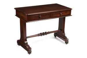 An antique Australian cedar two drawer sofa table, 19th century, 76cm high, 99cm wide, 52cm deep