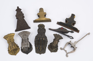 Nine decorative desk document clips, late 19th century and early 20th century, (9 items), the largest 13cm long, 5cm wide