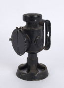 An antique military hand lantern, painted metal and glass, early 20th century, stamped "D.D." with broad arrow mark, 21cm high - 2