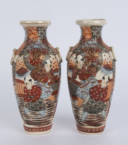 A pair of Japanese Satsuma export ware vases, Meiji period, circa 1910, 25cm high