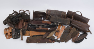 LEATHER WARE, scabbards, satchels, belts, horse tack etc, 19th and 20th century, (qty).