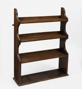 Antique waterfall bookshelves, walnut with wall mount brackets, early 20th century, 89cm high, 68cm wide, 20cm deep