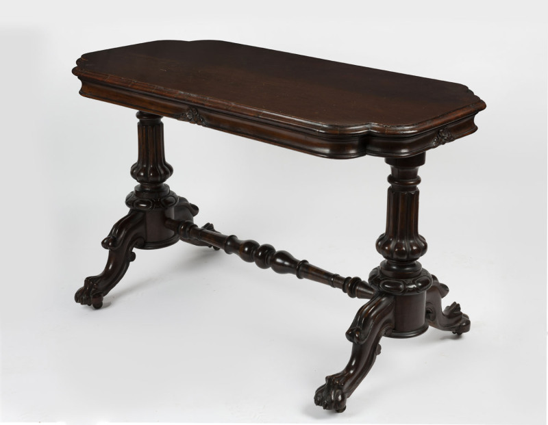 An antique English walnut occasional table, circa 1885, with later finish, ​70cm high, 114cm wide, 60cm deep
