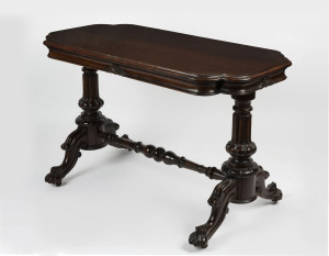 An antique English walnut occasional table, circa 1885, with later finish, ​70cm high, 114cm wide, 60cm deep