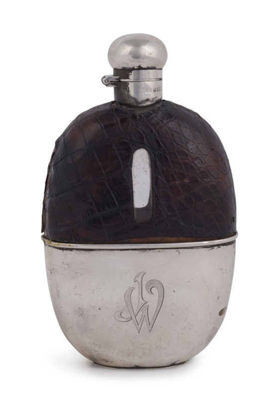 An antique English sterling silver hipflask by Mappin & Webb, circa 1910, ​17cm high