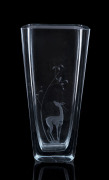 STROMBERGSHYTTAN Swedish art glass vase with engraved scene, 20th century, engraved "Strombergshyttan 1078/347", ​30cm high