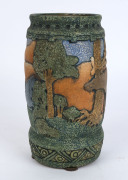 AMPHORA pottery vase with wolf and duck in landscape, executed in high relief, circa 1925, oval factory stamp "Amphora, Made In Czecho-Slovakia", 27cm high - 2