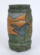 AMPHORA pottery vase with wolf and duck in landscape, executed in high relief, circa 1925, oval factory stamp "Amphora, Made In Czecho-Slovakia", 27cm high - 3