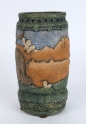 AMPHORA pottery vase with wolf and duck in landscape, executed in high relief, circa 1925, oval factory stamp "Amphora, Made In Czecho-Slovakia", 27cm high - 4