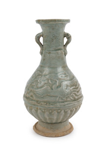 An antique Chinese celadon vase with embossed phoenix design, late Sung Dynasty, 13th century, ​22cm high