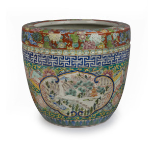 An antique Chinese porcelain fishpond jardinière, Republic period, circa 1920, 25cm high, 27cm diameter