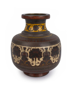 An antique Indian vase, bronze and enamel, 19th century, 25.5cm high