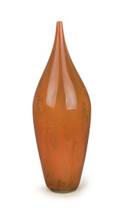 ALBERTO DONA tall Filigrana orange cased Murano glass vase, engraved "Alberto Dona, Venezia, 2001", 52.5cm high