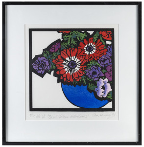 CAM KNUCKEY (Australian), Blue Bowl Anemones, hand coloured silkscreen 7/10, signed and titled lower margin, 35 x 33cm