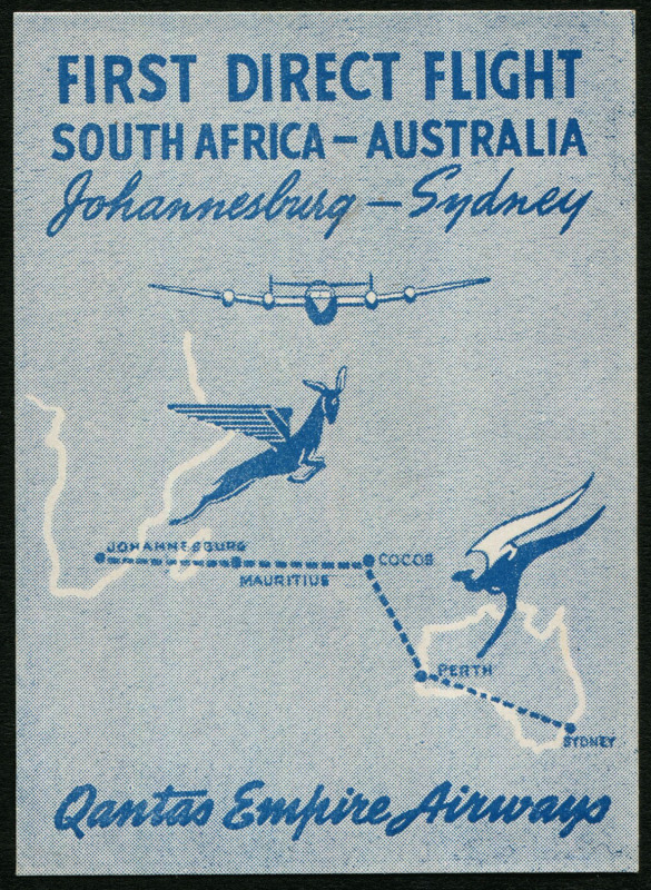 AUSTRALIA: Aerophilately & Flight Covers: Nov.1948 (AAMC.1193b) Johannesburg - Sydney QANTAS first flight vignette, superb Unused.