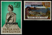 PAPUA NEW GUINEA: 1963 (SG.44s & 45s) 10/- Rabaul and &pound;1 Queen, SPECIMEN Overprints, superb **. (2).