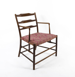 A Japanese ladderback oak carver chair, mid 19th century, 57cm across the arms