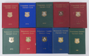 YORKSHIRE C.C.C. ANNUAL REPORTS: 1953, 1954, 1955, 1956 (2), 1973, 1977, 1978, & 1981 editions; some blemishes on 1950s issues, though hardbound bindings are intact. (9)