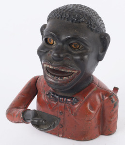 Antique "PAT. MAR. 14, '82", American painted cast iron novelty money bank, "Manufactured By, The J&E Stevens Co, Cromwell, Conn, U.S.A" cast into the base, late 19th century, ​17cm high,