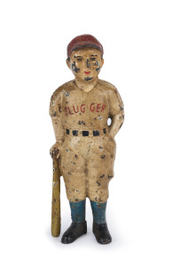 "SLUGGER" American painted cast iron baseball player money bank, 20th century, 18cm high,