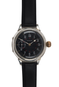 ZENITH military wristwatch, crown wind manual movement with black dial, subsidiary seconds dial and silver case, 5.7cm wide including crown