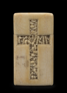 An antique Chinese carved ivory calling card case, 19th century, 8.5 x 4.5cm