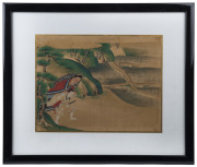An antique Japanese painting of a samurai carrying a demon in landscape, Edo Period, ​25 x 32cm - 2