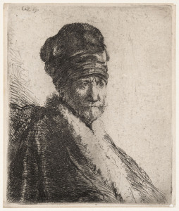 REMBRANDT VAN RIJN (1606 - 1669), Bust of a man wearing a high cap, three-quarters right [The artist's father?], etching, initialled and dated "1630" at top left, 10 x 8.4cm (paper size 11 x 9cm.)