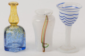 KOSTA BODA miniature art glass vase, bottle and goblet, late 20th century, (3 items), engraved marks to bases, the largest 9cm high