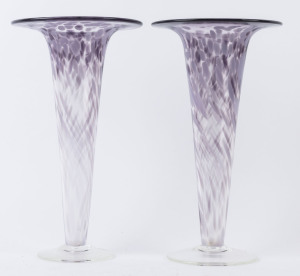 A pair of Australian art glass trumpet vases, engraved signature (illegible), and dated 1995, 34cm high