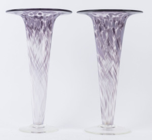 A pair of Australian art glass trumpet vases, engraved signature (illegible), and dated 1995, ​34cm high