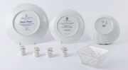 ROSENTHAL German white porcelain onion shaped vase, two Franklin Mint cabinet plates, four floral porcelain condiments, and a glass bowl, 20th century, (8 items), the larger plate24cm diameter - 2
