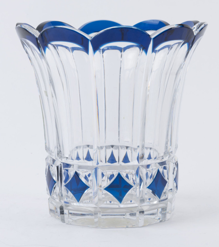 A Bohemian blue overlay glass vase, 20th century, ​20cm high, 19.5cm wide