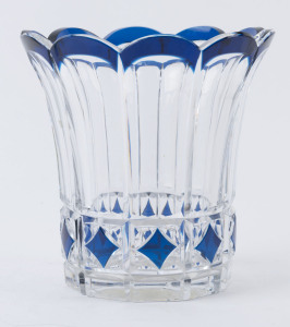 A Bohemian blue overlay glass vase, 20th century, 20cm high, 19.5cm wide