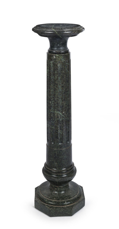 An antique green marble turned pedestal, late 19th century, 110cm high, 28cm diameter