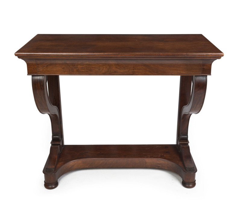 An antique French palisander console table with single full width drawer, circa 1845, 86cm high, 99cm wide, 45cm deep