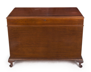 A glory box lift-top trunk, Queensland maple with blackwood cabriole legs, early to mid 20th century, 77cm high, 104cm wide, 52cm deep