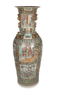 An impressive Chinese famille verte porcelain monumental floor vase, Republic period, 147 cm high