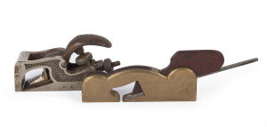 Cabinet maker's planes, late 19th and early 20th century, A fine cast brass and mahogany rebate plane stamped by the cabinet maker "J. France" along with a fully adjustable cast steel bullnose plane made by "Preston, Patent". (2 items) The "J. France sole