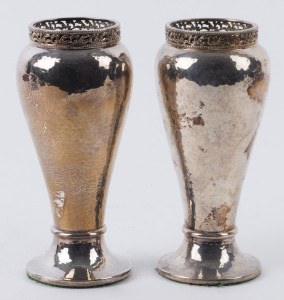 A pair of English sterling silver vases, Birmingham, 20th century, weighted bases, 14.5cm high